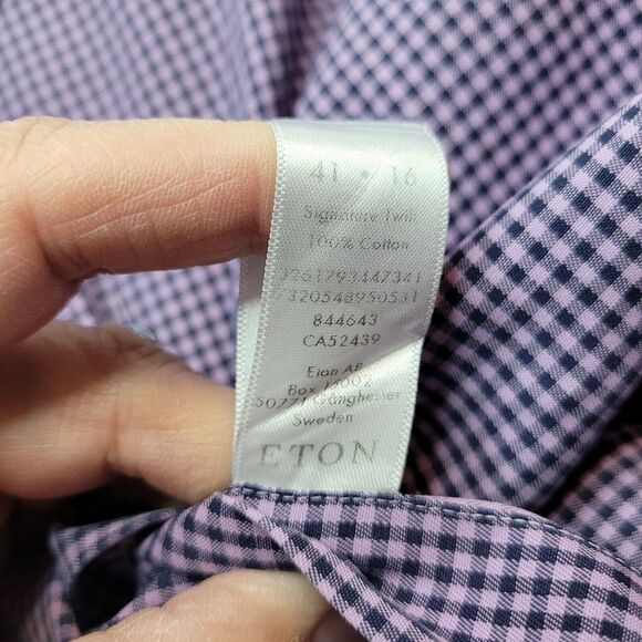 Eton‎ Contemporary Mens Shirt Button Up Long Sleeve Microcheck 42 16.5 - Picture 5 of 5
